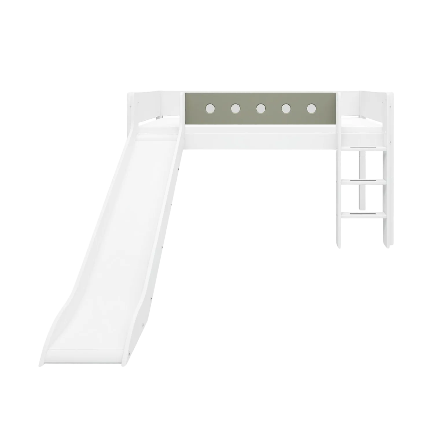 Mid-High Bed with Slide, Ladder and Safety Rail, 90x200 cm, White