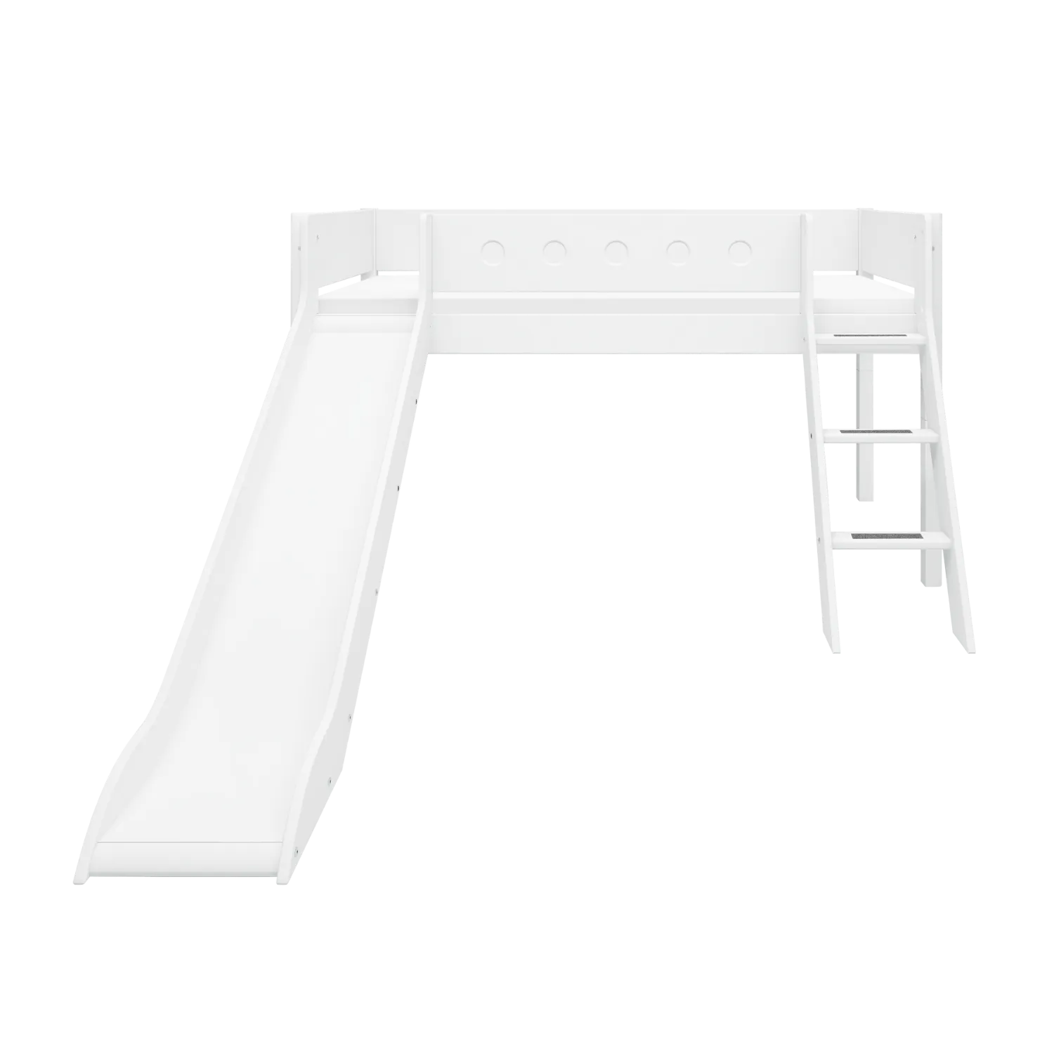 Mid-High Bed with Slide, Ladder and Safety Rail, 90x200 cm, White