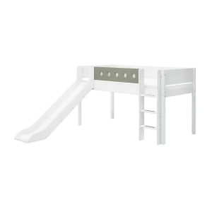 Mid-High Bed with Slide, Ladder and Safety Rail, 90x200 cm, White