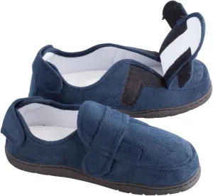 Miles Kimball Plush Memory Foam Slippers, Adjustable for Custom Fit, 100% Polyester, Sturdy Rubber Soles, Unisex - Navy Blue, Small