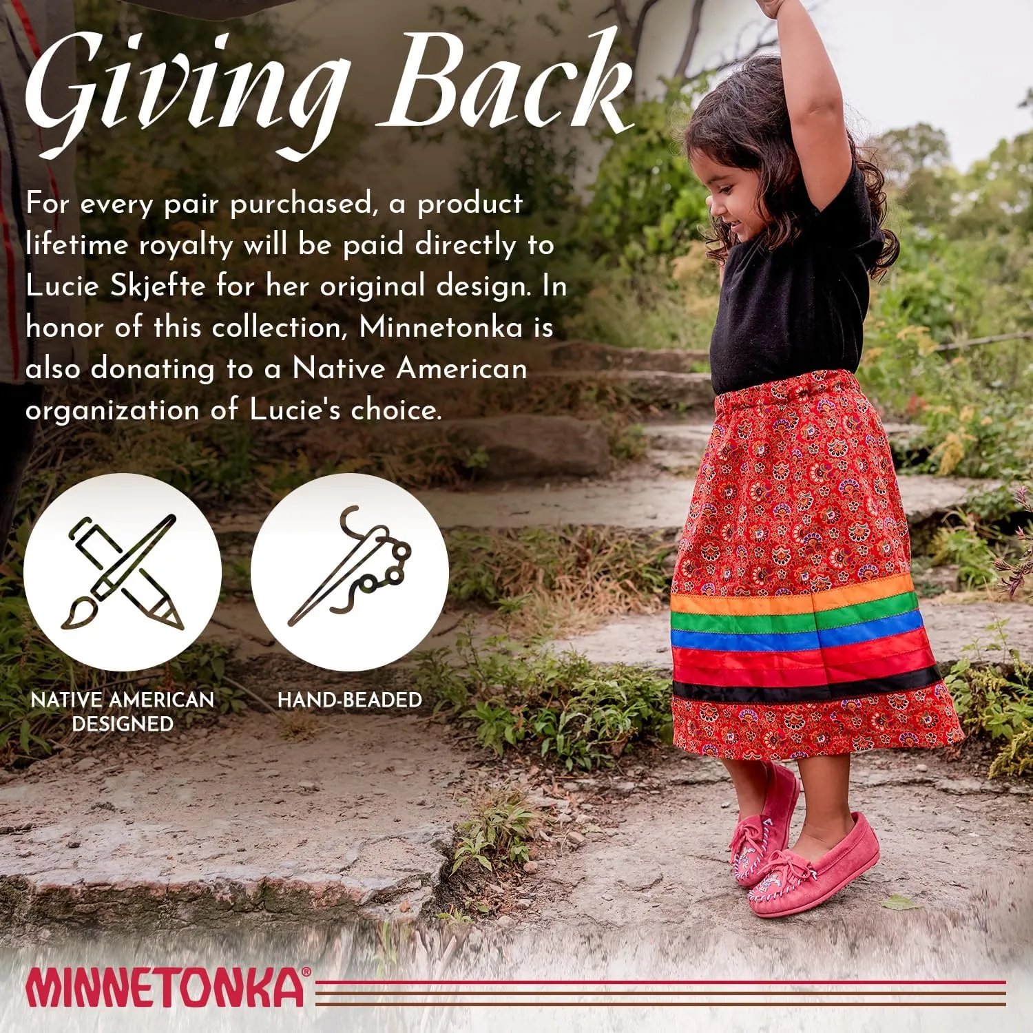Minnetonka Children’s Thunderbird “Animikii” Hardsole - Moccasins for Kids with a Classic Leather Moccasin Silhouette, Cushioned Footbed, and Beaded Moccasin Design