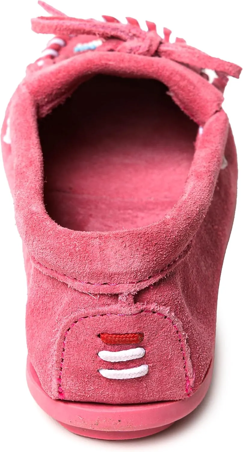 Minnetonka Children’s Thunderbird “Animikii” Hardsole - Moccasins for Kids with a Classic Leather Moccasin Silhouette, Cushioned Footbed, and Beaded Moccasin Design