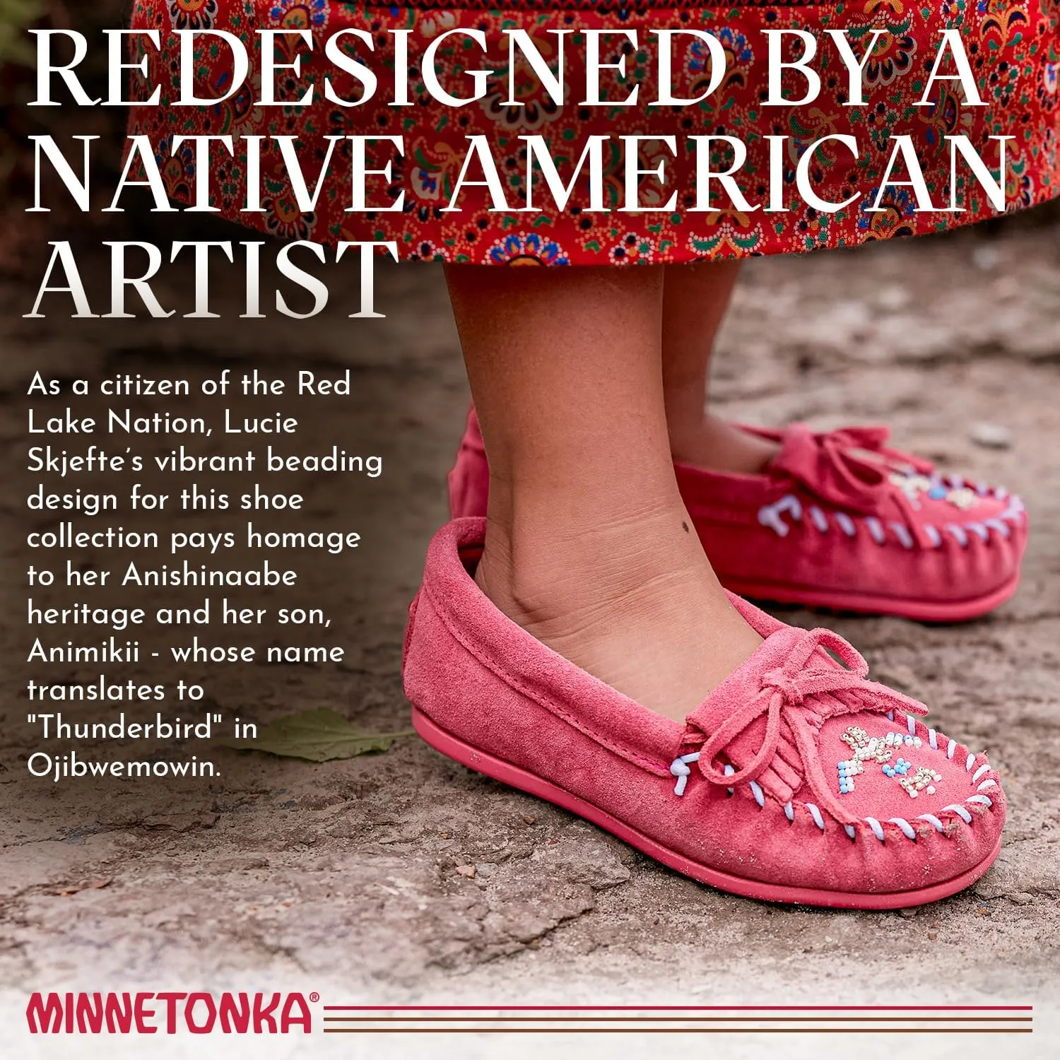 Minnetonka Children’s Thunderbird “Animikii” Hardsole - Moccasins for Kids with a Classic Leather Moccasin Silhouette, Cushioned Footbed, and Beaded Moccasin Design