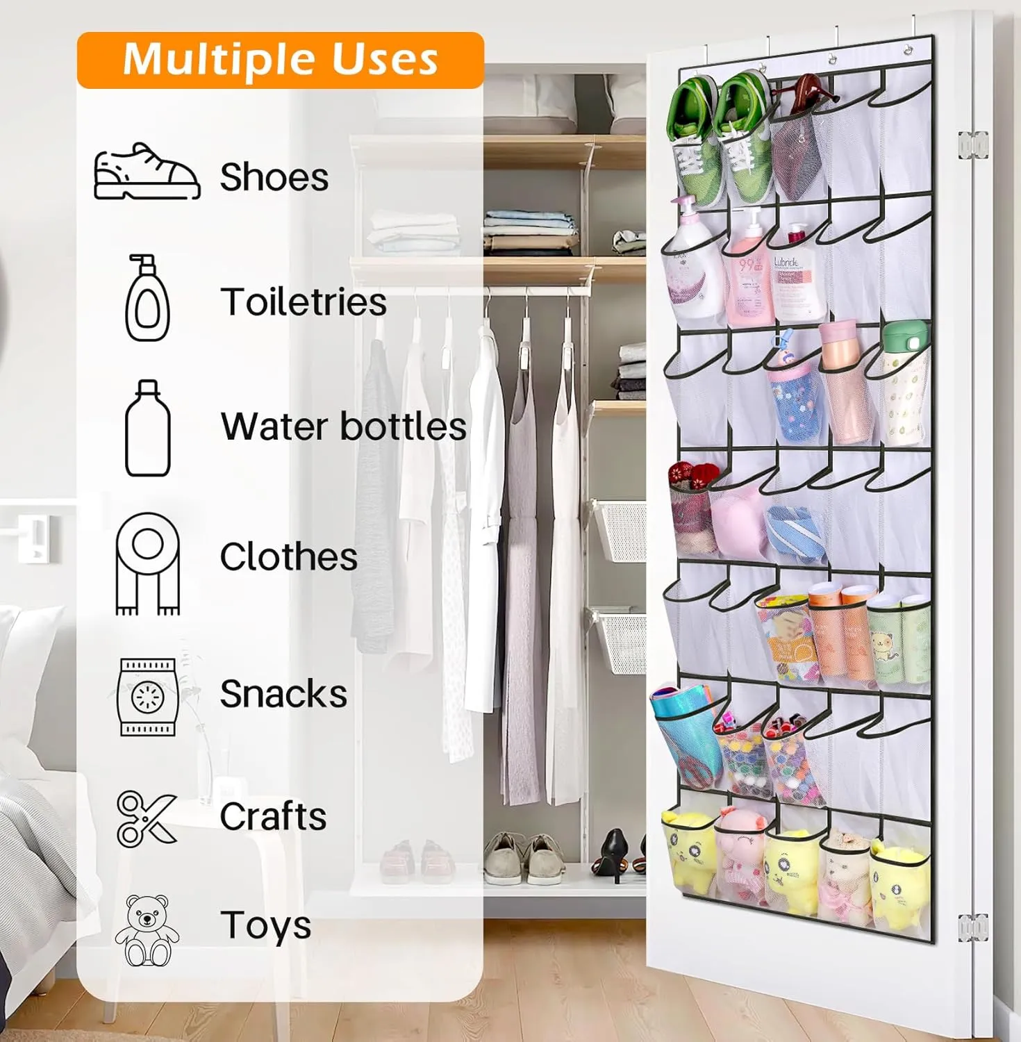 MISSLO 35 Large Pockets Over The Door Shoe Organizer Sturdy Oxford Fabric Hanging Shoe Rack for Door Mesh Closet Shoe Holder Hanger, White
