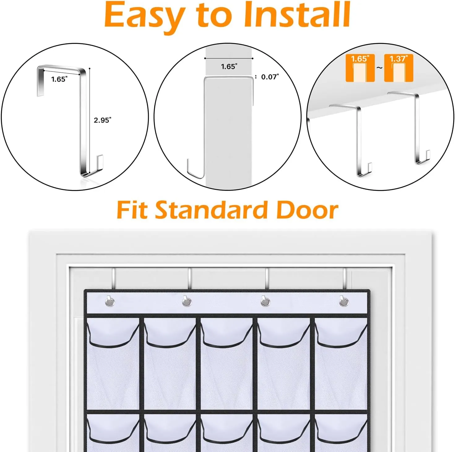 MISSLO 35 Large Pockets Over The Door Shoe Organizer Sturdy Oxford Fabric Hanging Shoe Rack for Door Mesh Closet Shoe Holder Hanger, White