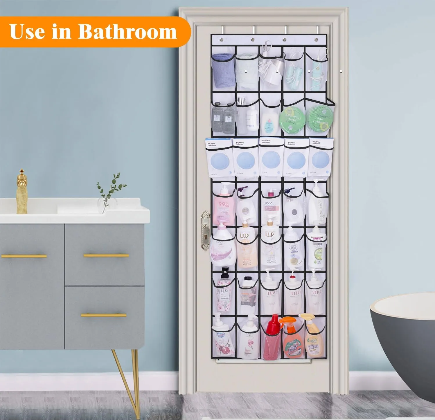MISSLO 35 Large Pockets Over The Door Shoe Organizer Sturdy Oxford Fabric Hanging Shoe Rack for Door Mesh Closet Shoe Holder Hanger, White