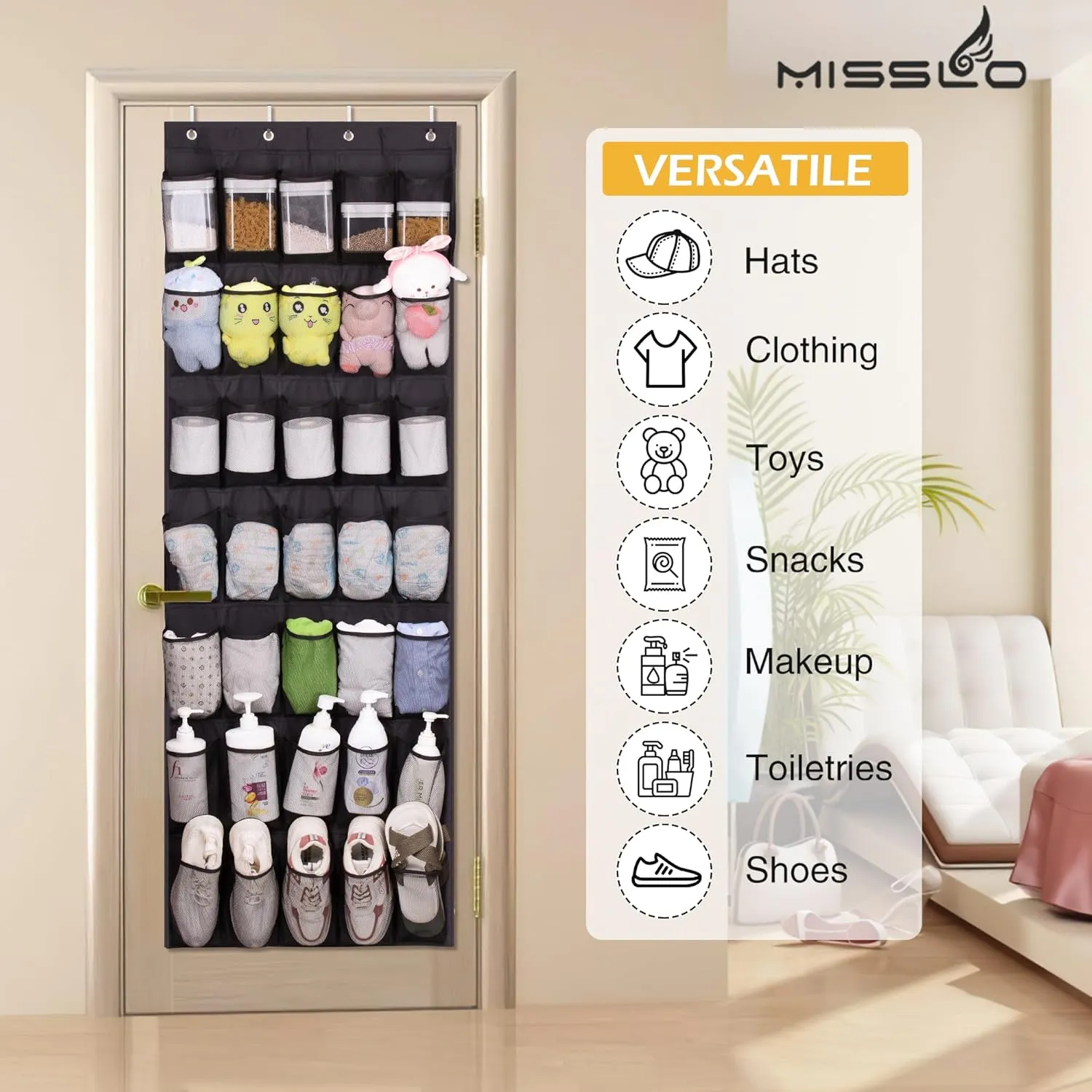 MISSLO 35 Large Pockets Over the Door Shoe Rack for Door Sturdy Oxford Over the Door Shoe Organizer Closet Hanging Shoe Holder Hanger