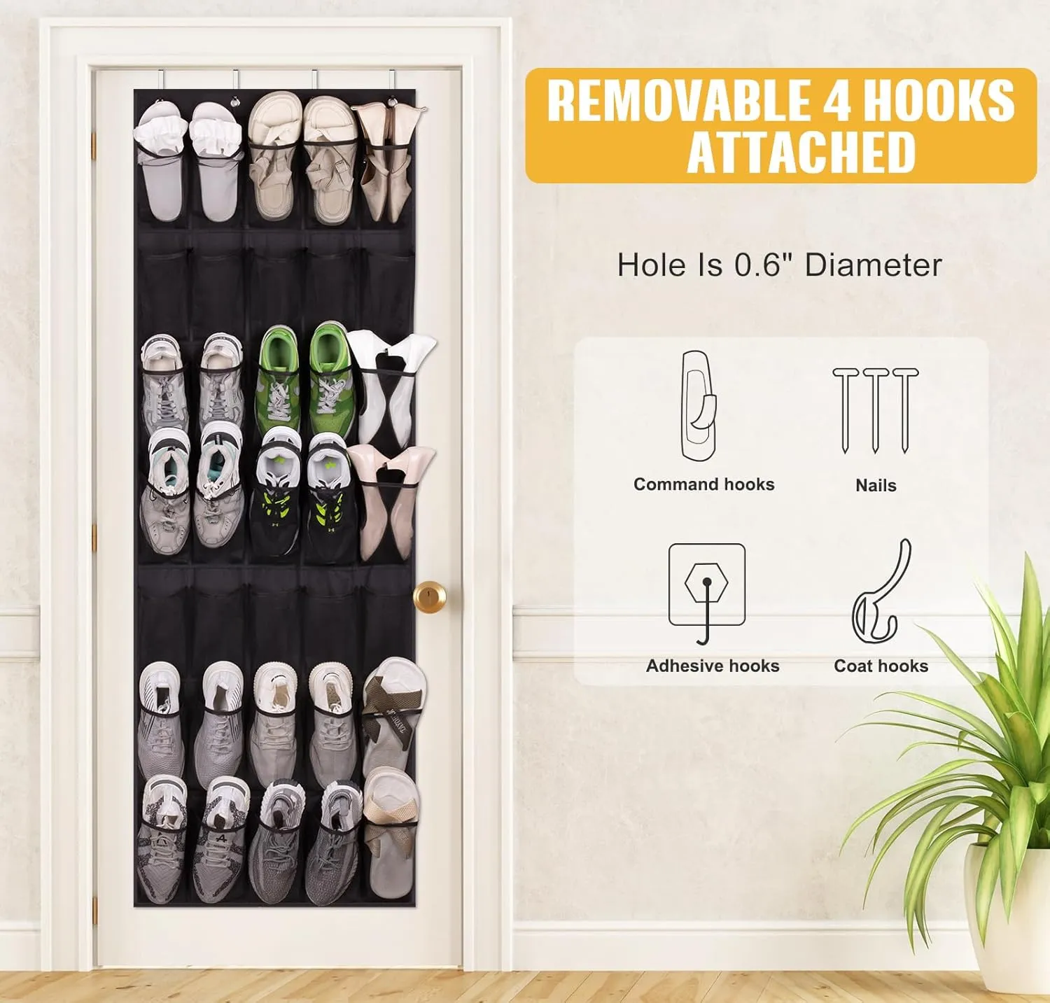 MISSLO 35 Large Pockets Over the Door Shoe Rack for Door Sturdy Oxford Over the Door Shoe Organizer Closet Hanging Shoe Holder Hanger