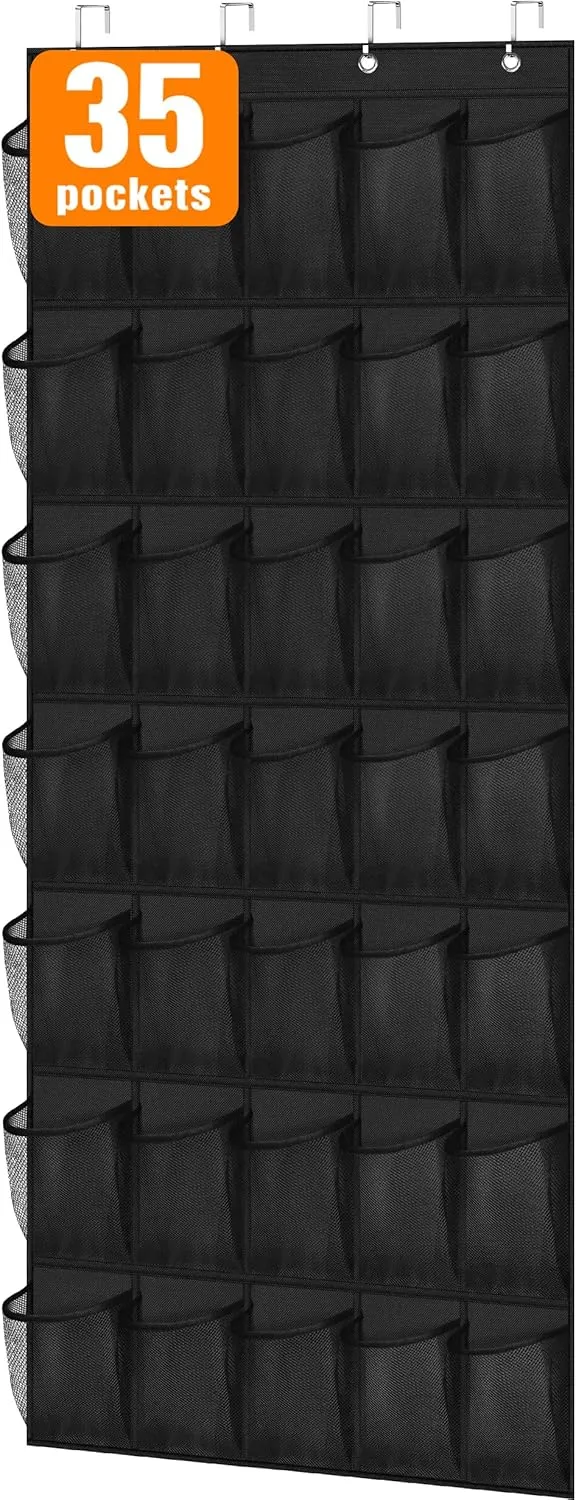 MISSLO 35 Large Pockets Over the Door Shoe Rack for Door Sturdy Oxford Over the Door Shoe Organizer Closet Hanging Shoe Holder Hanger
