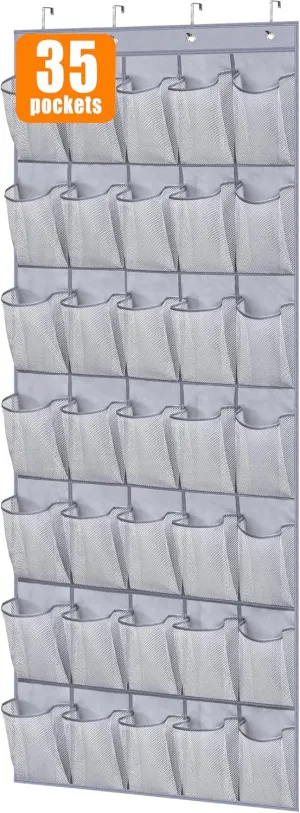 MISSLO Sturdy Oxford Shoe Organizer for Closet Door Hanging Organizer 35 Large Pockets Hanging Shoe Rack for Closet Mesh Back of Door Shoe Storage Door Hanger, Grey, 24.5x68.5