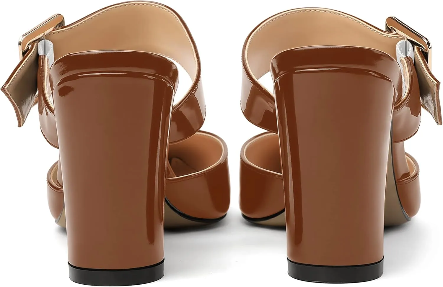 MODENCOCO Women's Patent Strap Pointed Toe Block High Heel Pumps Heeled Slide Sandals Shoes 3.5 Inch