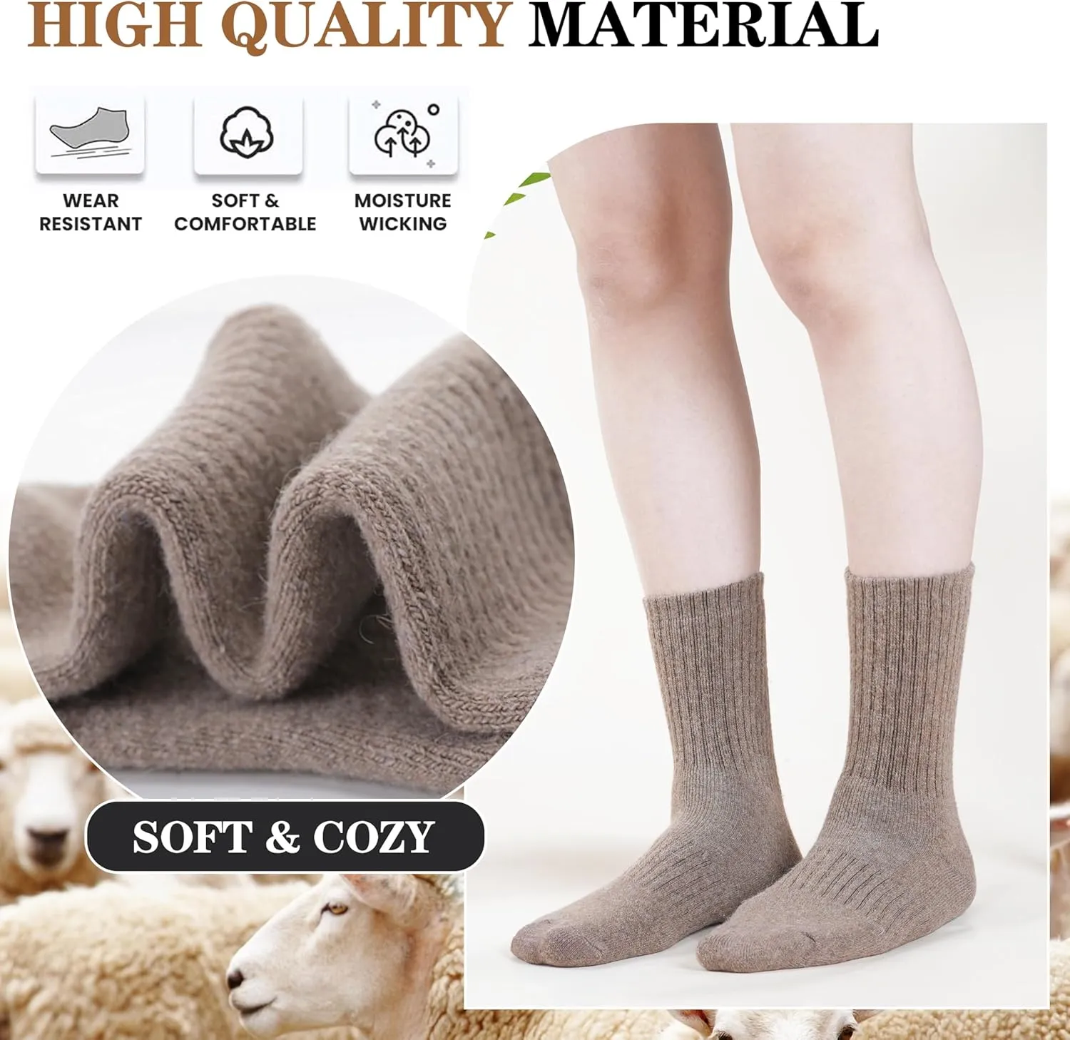 MOGGEI 5 Pairs Womens Merino Wool Socks Hiking Warm Winter Thick Thermal Crew Cozy Cabin Ladies Gift Comfy Boot Work Socks