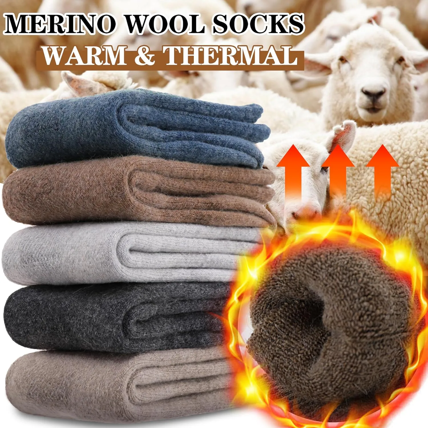 MOGGEI 5 Pairs Womens Merino Wool Socks Hiking Warm Winter Thick Thermal Crew Cozy Cabin Ladies Gift Comfy Boot Work Socks