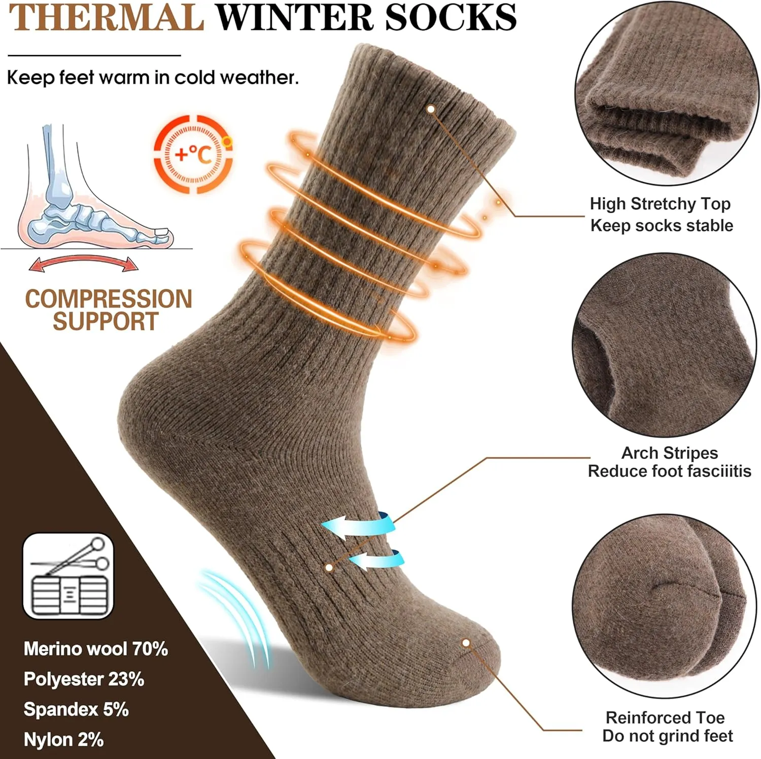 MOGGEI 5 Pairs Womens Merino Wool Socks Hiking Warm Winter Thick Thermal Crew Cozy Cabin Ladies Gift Comfy Boot Work Socks