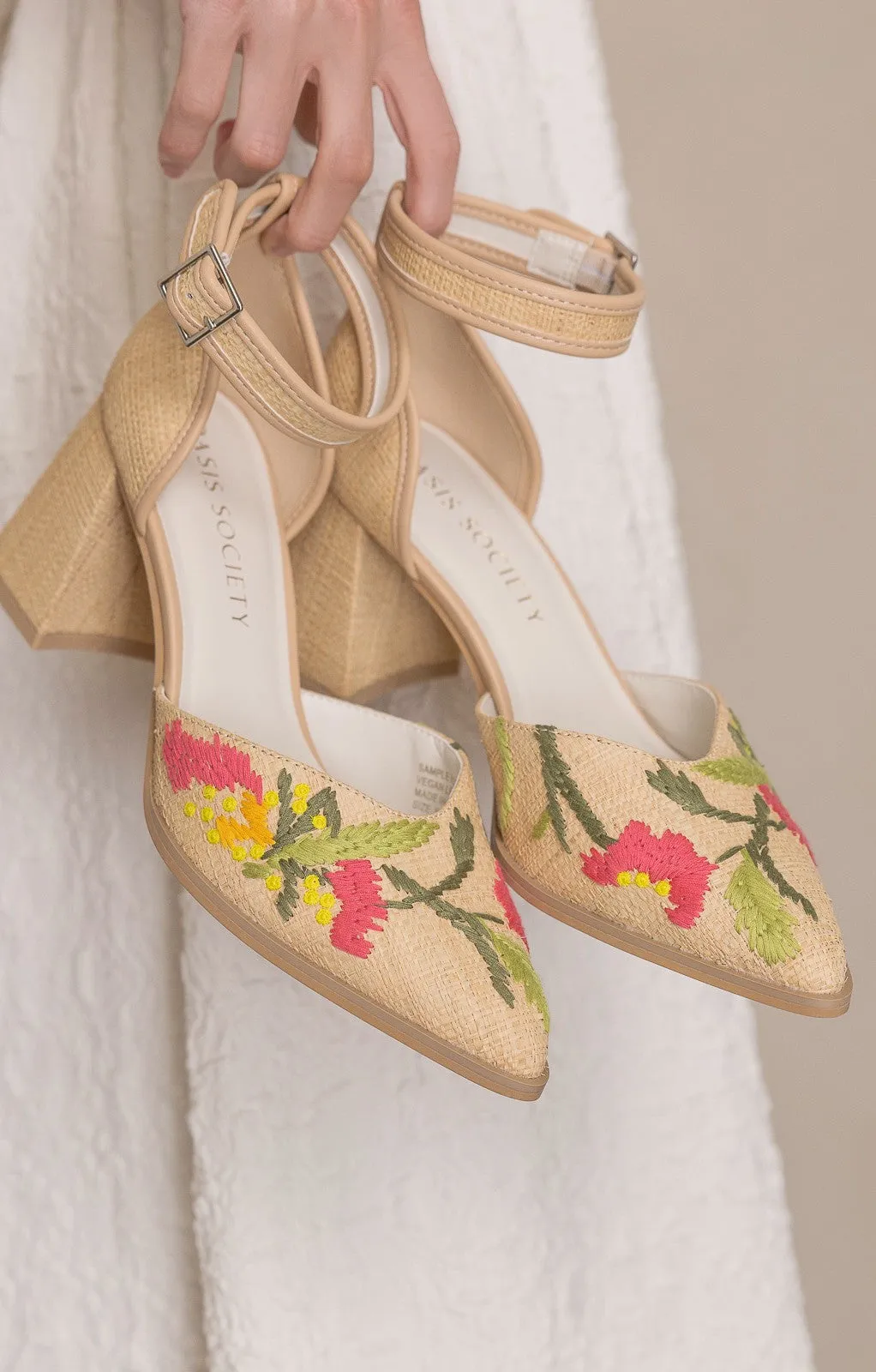 Monet Embroidered Raffia Block Heel