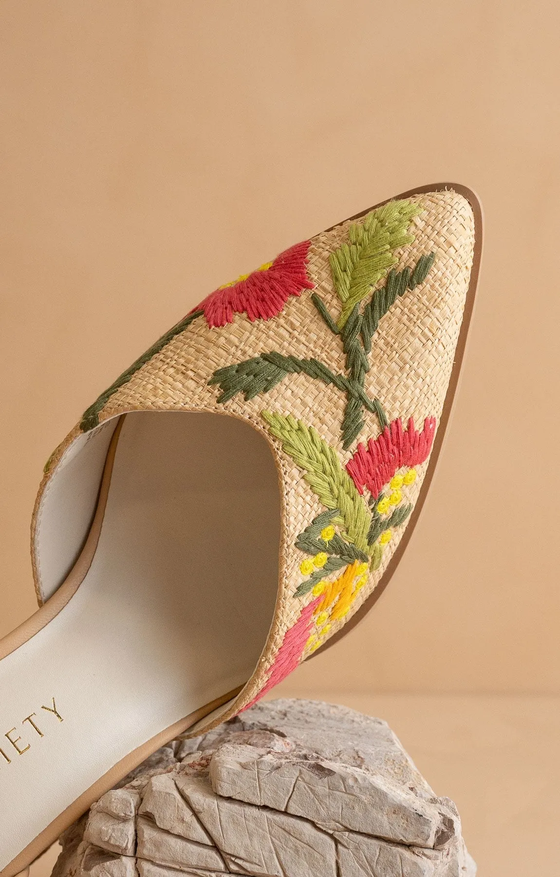 Monet Embroidered Raffia Block Heel
