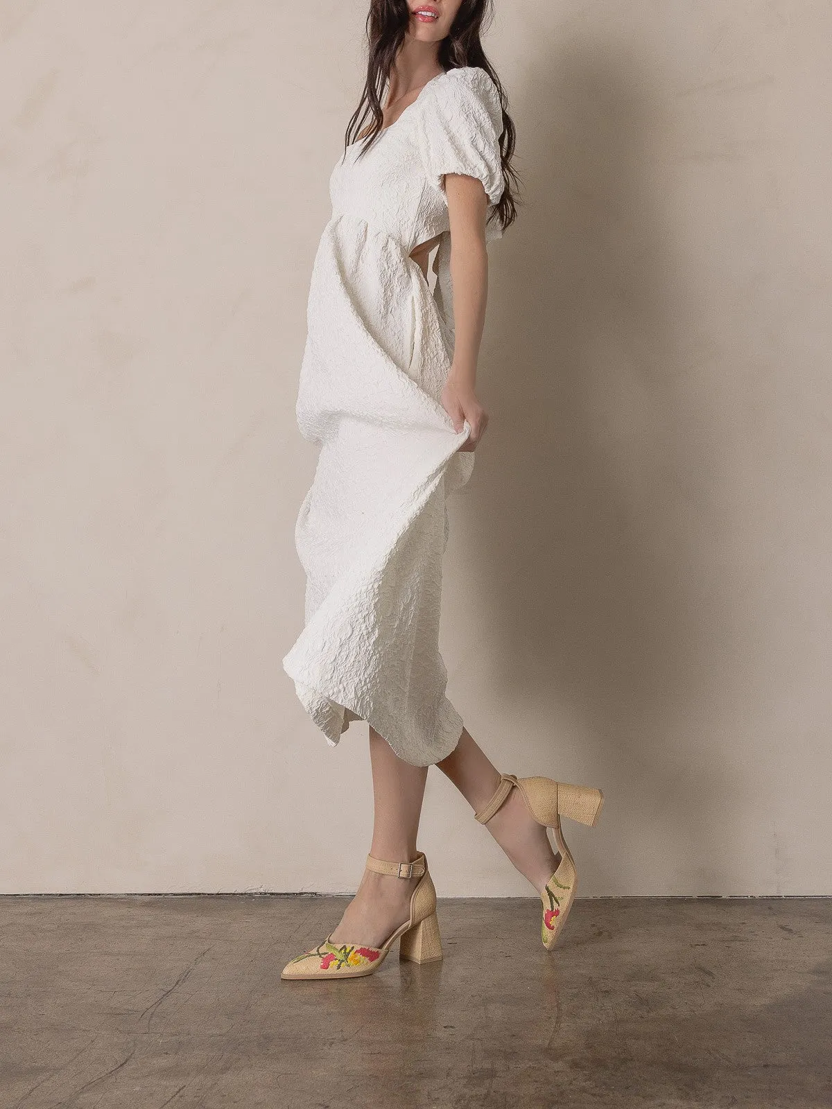 Monet Embroidered Raffia Block Heel