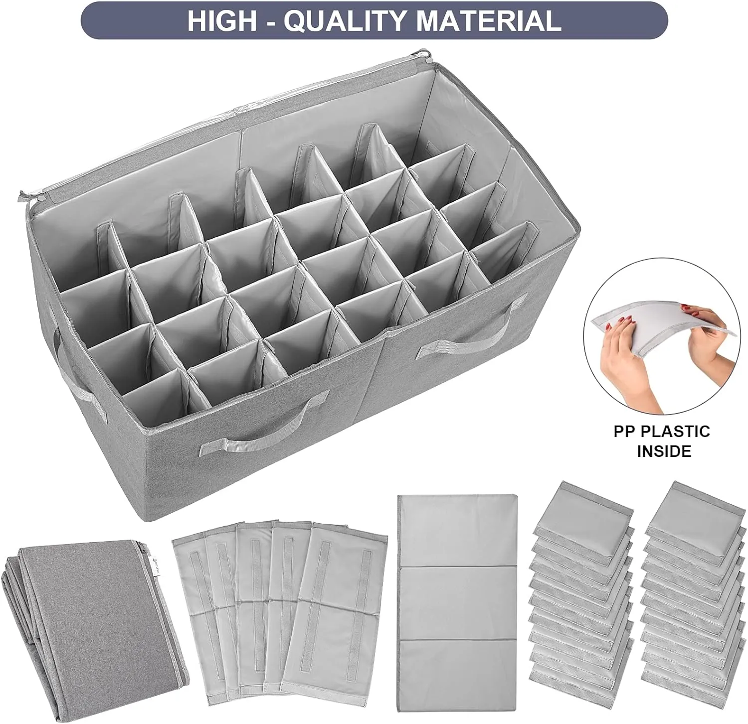 Moteph Shoe Organizer Closet Storage Solution with Clear Cover & Adjustable Dividers for Shoes, Handbags, Blankets, Linen, Clothing (Large - 24 Pairs, Grey)