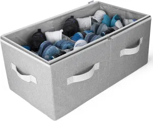 Moteph Shoe Organizer Closet Storage Solution with Clear Cover & Adjustable Dividers for Shoes, Handbags, Blankets, Linen, Clothing (Large - 24 Pairs, Grey)