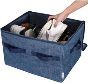 Moteph Shoe Organizer Closet Storage Solution with Clear Cover & Adjustable Dividers for Shoes, Handbags, Blankets, Linen, Clothing (Medium - 16 Pairs, Navy Blue)
