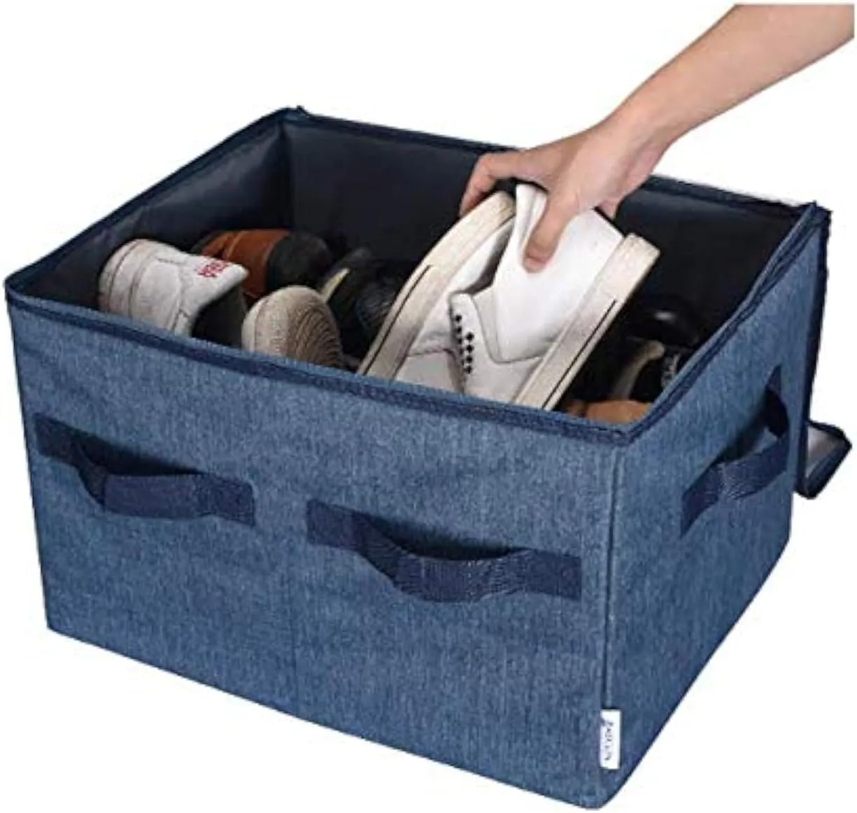 Moteph Shoe Organizer Closet Storage Solution with Clear Cover & Adjustable Dividers for Shoes, Handbags, Blankets, Linen, Clothing (Medium - 16 Pairs, Navy Blue)