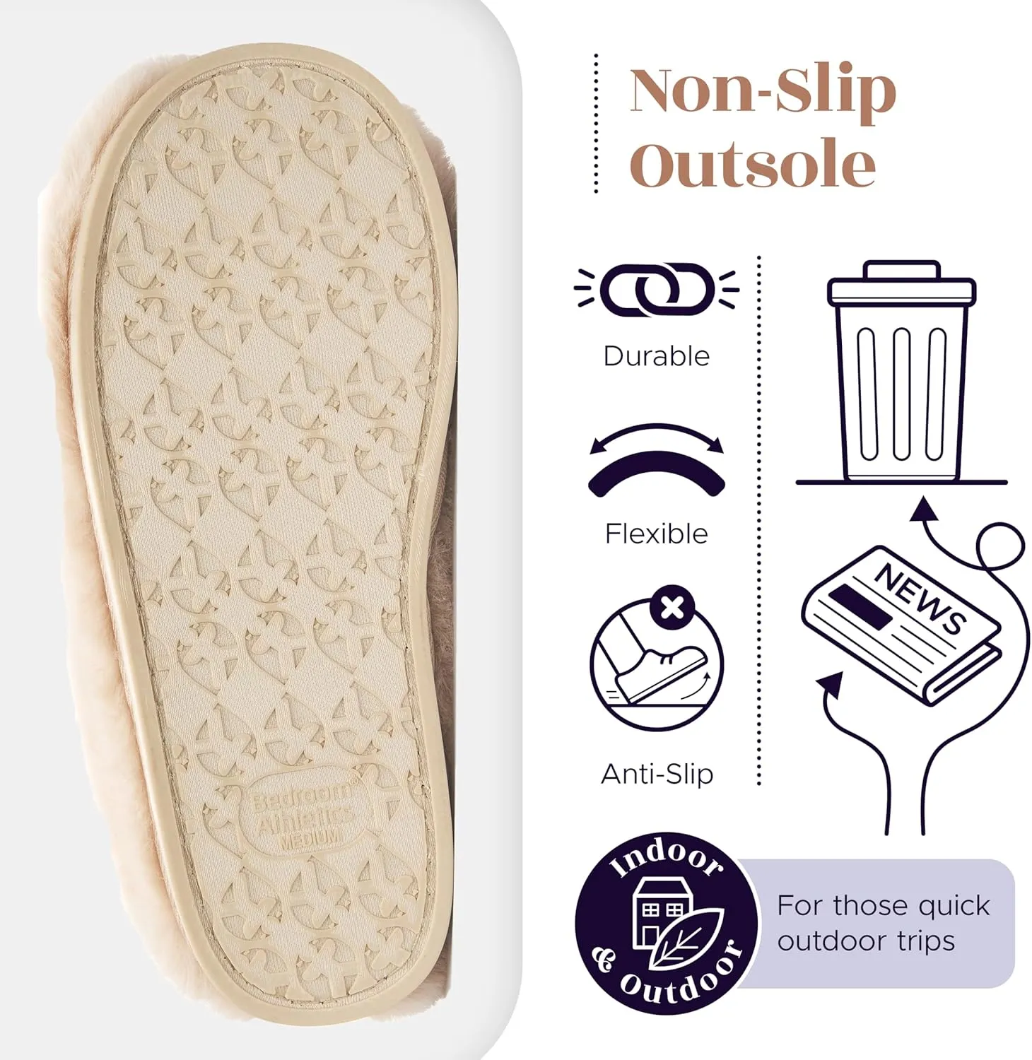 Mule Slippers for Women Indoor Outdoor - Faux Fur Slides, Memory Foam Slip On Slippers - Non-Slip Outsole, Machine Washable - Womens Slip On House Shoes - Ariana