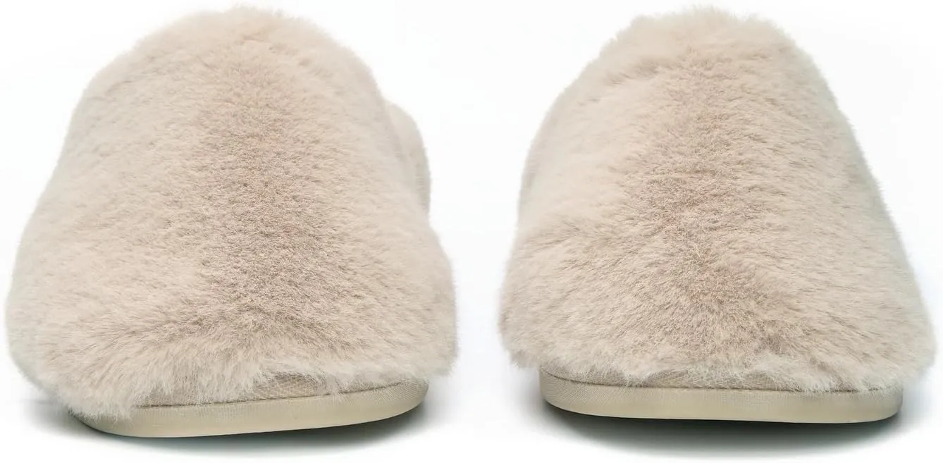 Mule Slippers for Women Indoor Outdoor - Faux Fur Slides, Memory Foam Slip On Slippers - Non-Slip Outsole, Machine Washable - Womens Slip On House Shoes - Ariana