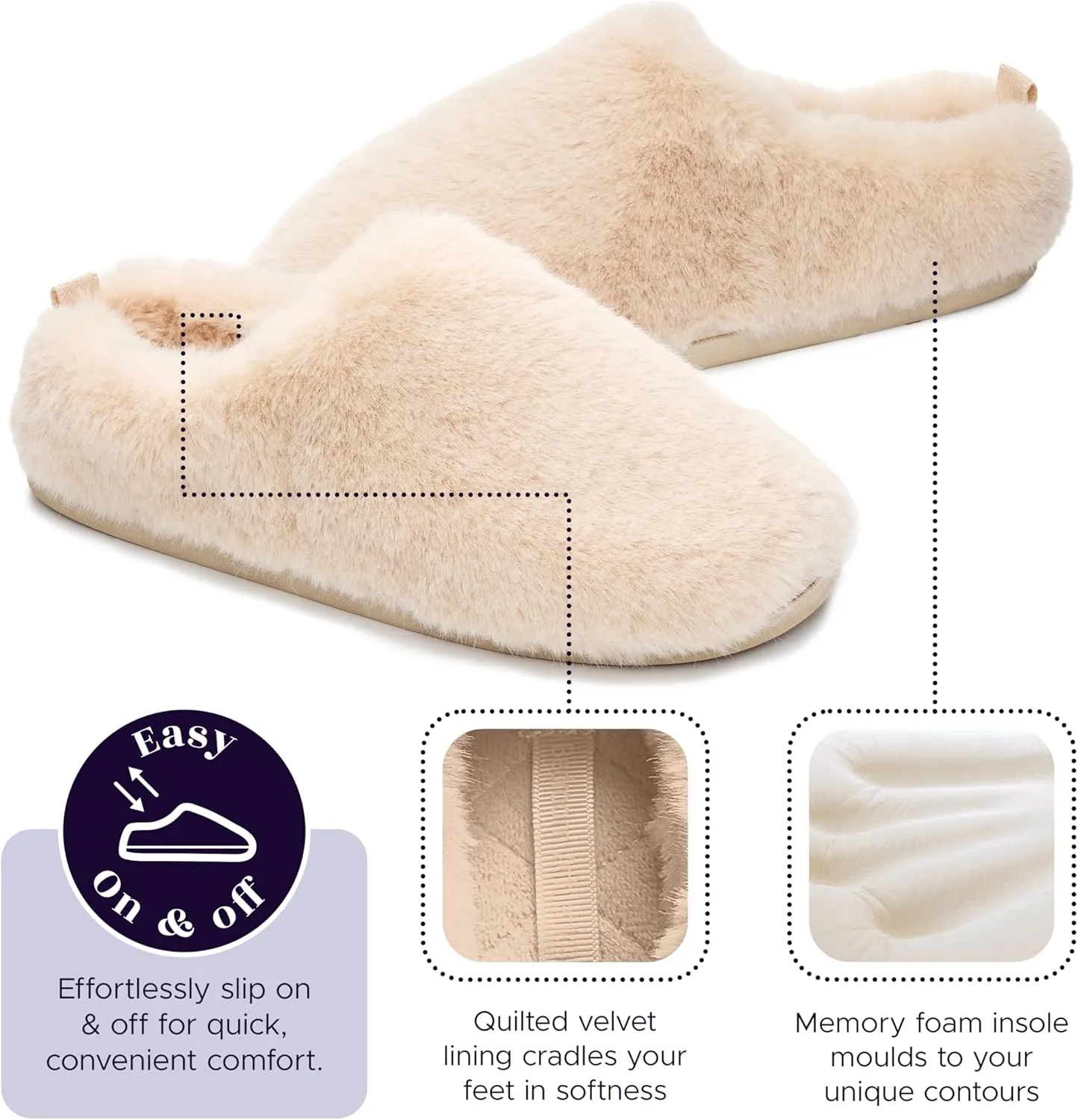 Mule Slippers for Women Indoor Outdoor - Faux Fur Slides, Memory Foam Slip On Slippers - Non-Slip Outsole, Machine Washable - Womens Slip On House Shoes - Ariana