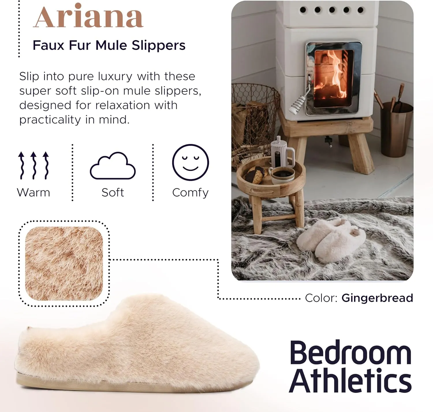 Mule Slippers for Women Indoor Outdoor - Faux Fur Slides, Memory Foam Slip On Slippers - Non-Slip Outsole, Machine Washable - Womens Slip On House Shoes - Ariana