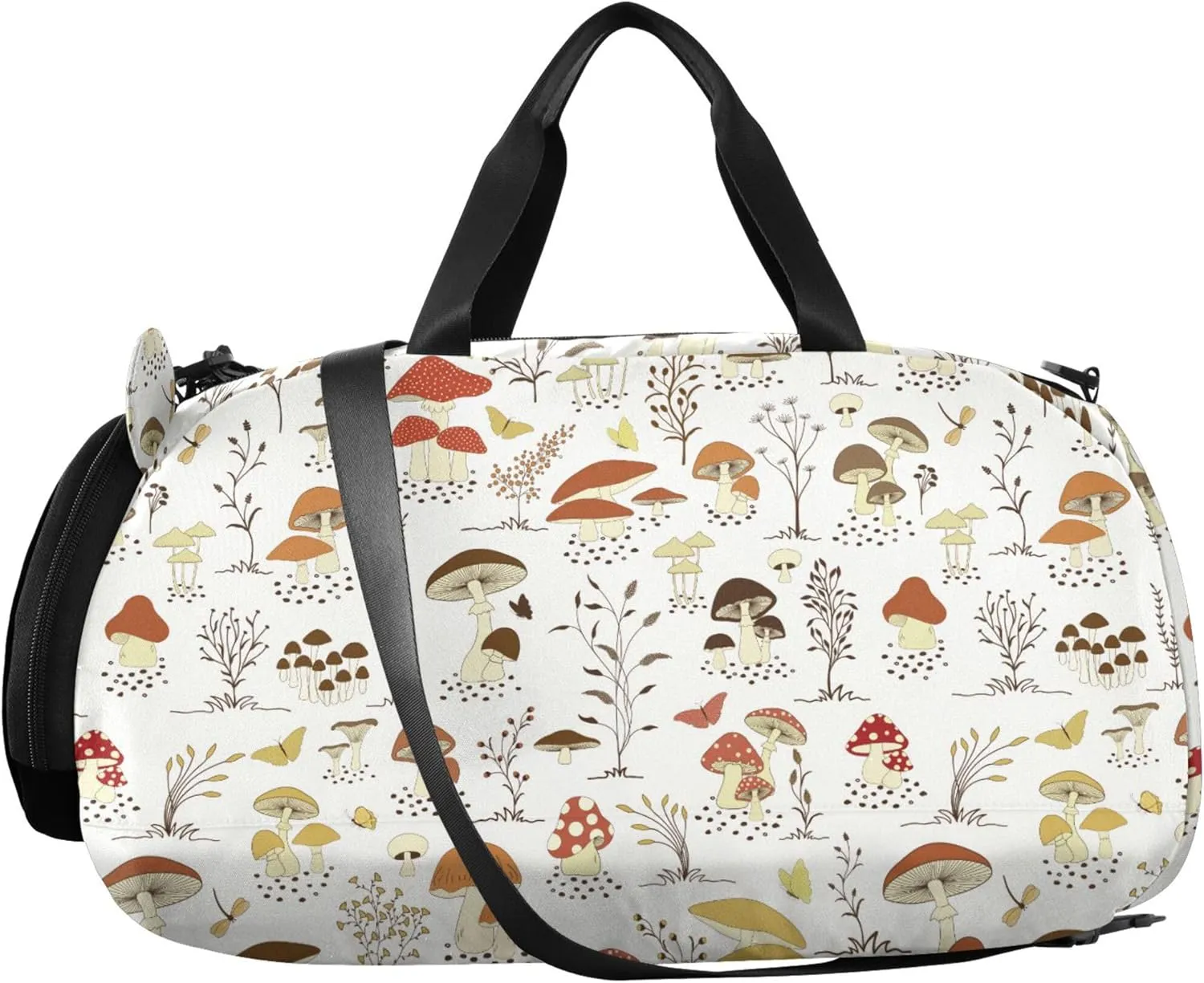 Mushrooms and Butterflies Kids Duffel Bag with Shoes Compartment Multifunctional Kids Overnight Bag for Travel, Sports, Fitness & Workout