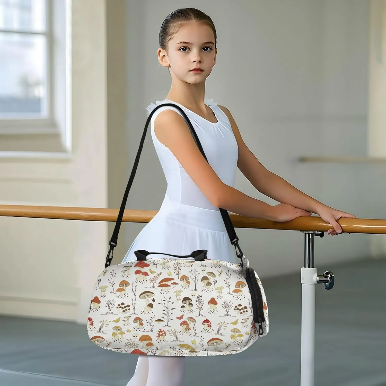 Mushrooms and Butterflies Kids Duffel Bag with Shoes Compartment Multifunctional Kids Overnight Bag for Travel, Sports, Fitness & Workout