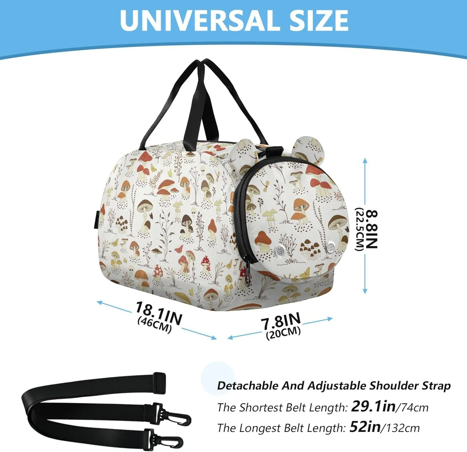 Mushrooms and Butterflies Kids Duffel Bag with Shoes Compartment Multifunctional Kids Overnight Bag for Travel, Sports, Fitness & Workout
