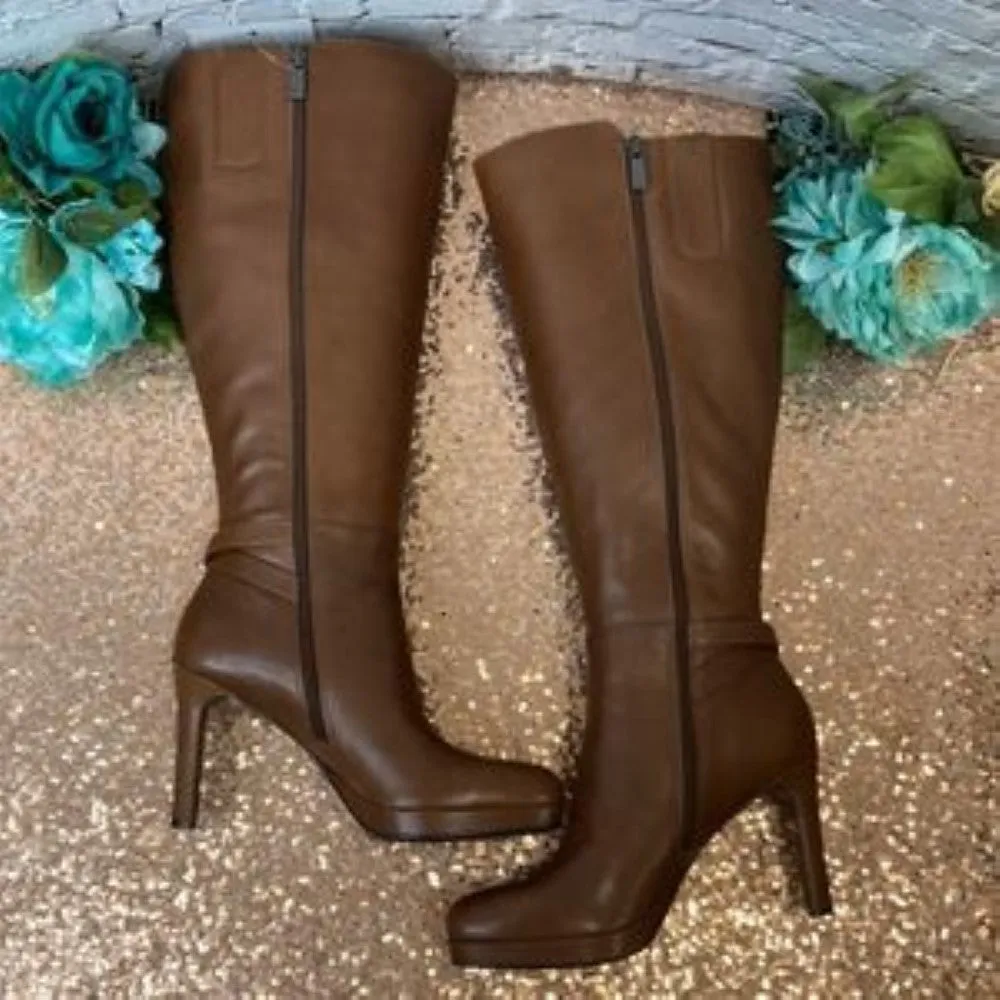 NATURALIZER Tai Cinnamon Leather Wide Calf High Shaft Boots 7M