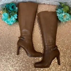 NATURALIZER Tai Cinnamon Leather Wide Calf High Shaft Boots 7M