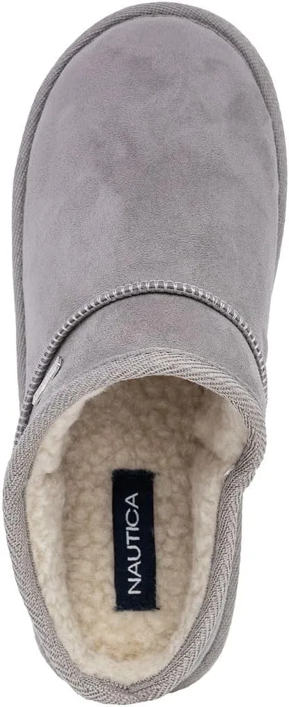 Nautica Women's Cozy Clog Slippers with Plush Faux Fur Collar and Durable Rubber Sole for Indoor & Outdoor Comfort