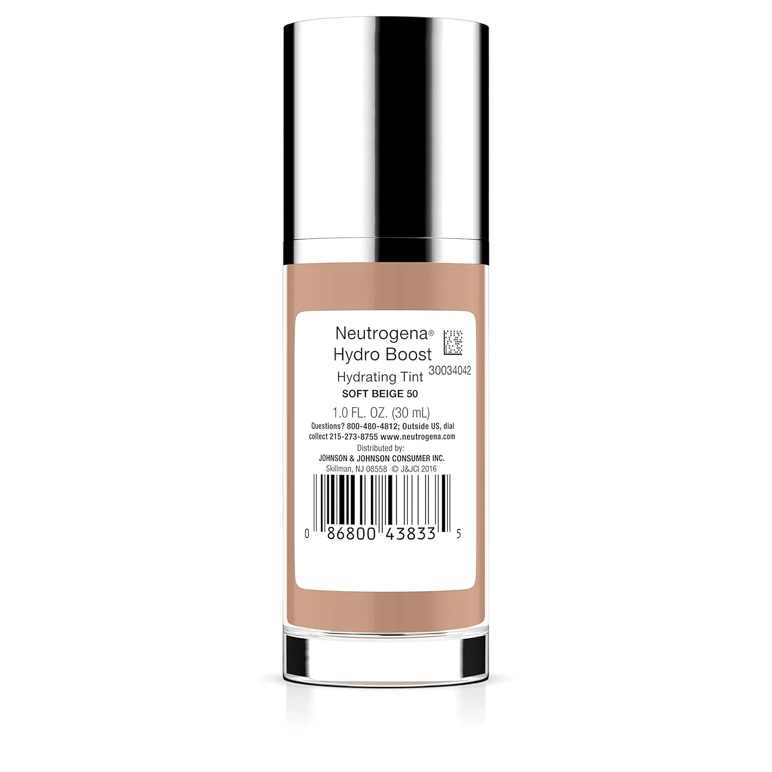 Neutrogena Hydro Boost Hydrating Tint with Hyaluronic Acid, Lightweight Water Gel Formula, Moisturizing, Oil-Free & Non-Comedogenic Liquid Foundation Makeup, 50 Soft Beige, 1.0 fl. oz