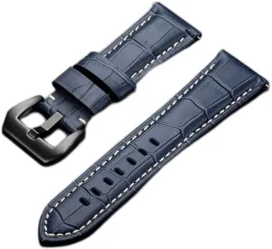 New 20 22 24 26mm Genuine Leather Watch Band Strap watchband Watch Accessories Bracelet with Solid Metal Buckle(Blue,24mm)