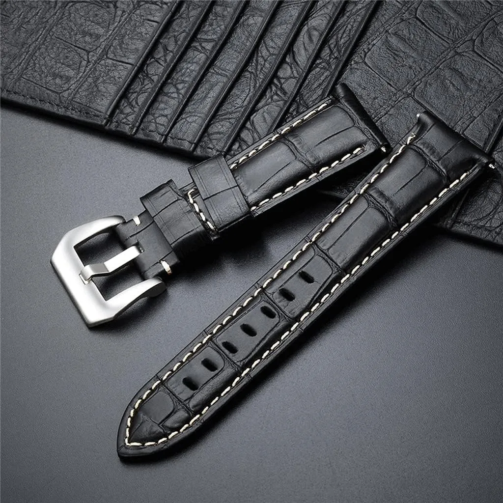 New 20 22 24 26mm Genuine Leather Watch Band Strap watchband Watch Accessories Bracelet with Solid Metal Buckle(Blue,24mm)