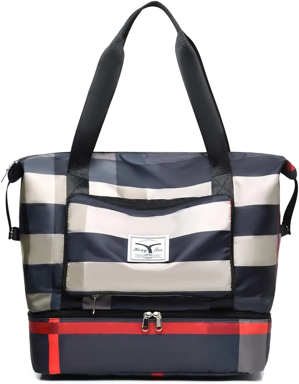New Foldable Dry/Wet Separation Travel Duffel Bag with Shoe Compartment Large Capacity Folding Weekender Overnight Bag Lightweight Waterproof Gym Tote Bag (B-Black)