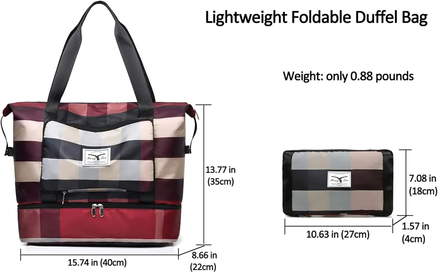 New Foldable Dry/Wet Separation Travel Duffel Bag with Shoe Compartment Large Capacity Folding Weekender Overnight Bag Lightweight Waterproof Gym Tote Bag (B-Black)