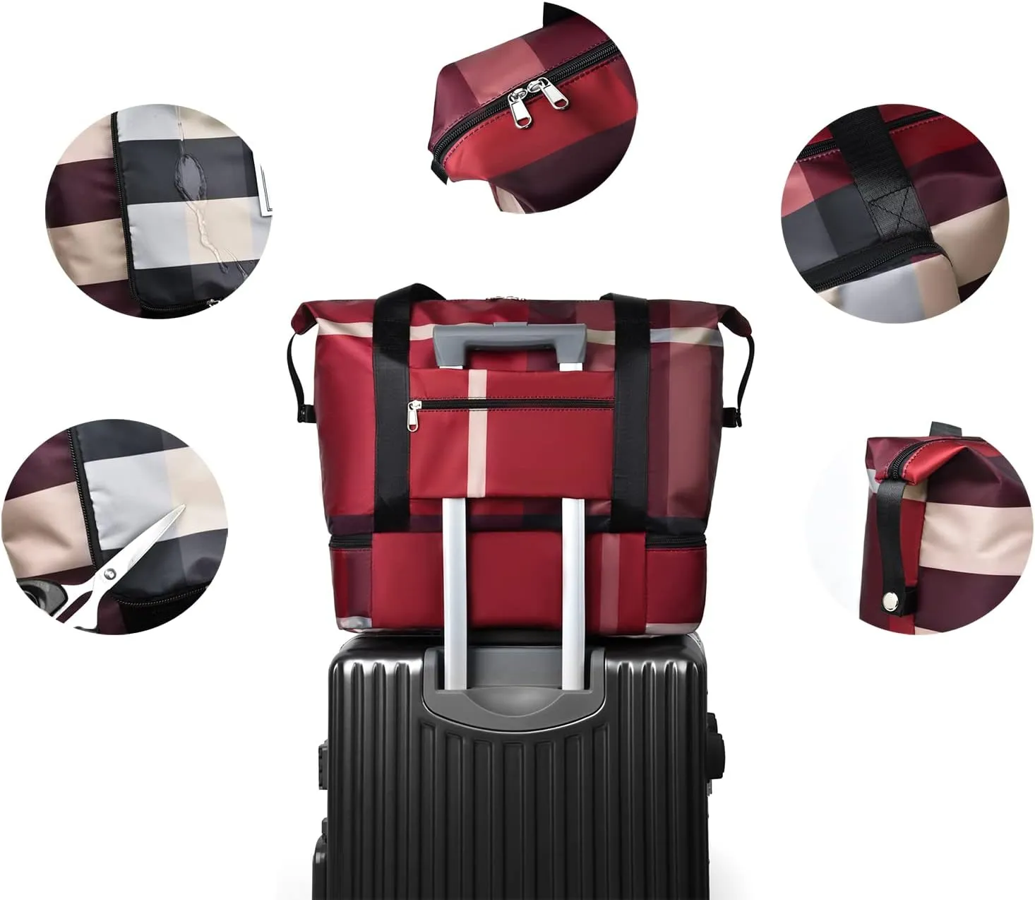 New Foldable Dry/Wet Separation Travel Duffel Bag with Shoe Compartment Large Capacity Folding Weekender Overnight Bag Lightweight Waterproof Gym Tote Bag (B-Black)