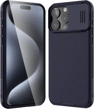 Nillkin for iPhone 15 Pro Case with Sliding Camera Cover, Slim Shockproof Protective Phone Case, [Upgraded Lens Protection], [Hard PC TPU Bumper], [Anti-Fingerprint], 6.1" 2023, Dark Purple