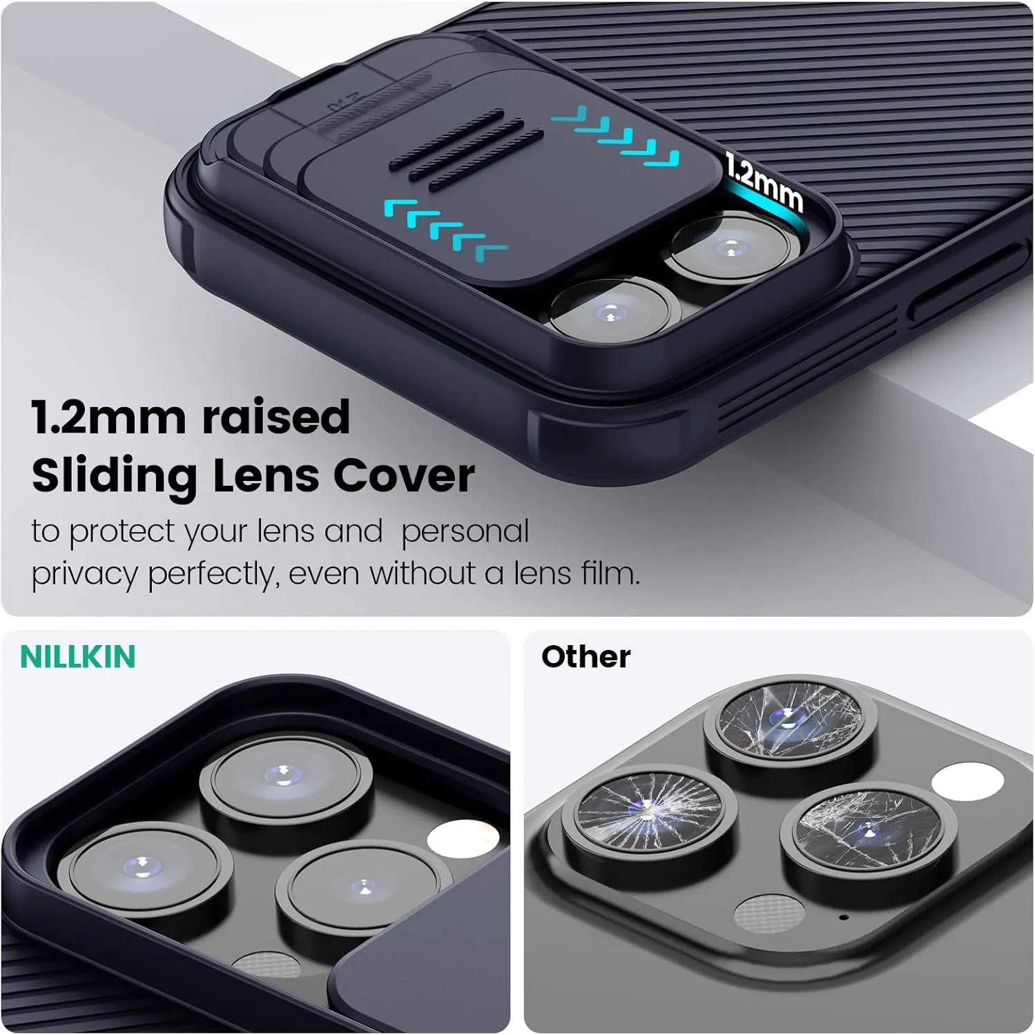 Nillkin for iPhone 15 Pro Case with Sliding Camera Cover, Slim Shockproof Protective Phone Case, [Upgraded Lens Protection], [Hard PC TPU Bumper], [Anti-Fingerprint], 6.1" 2023, Dark Purple