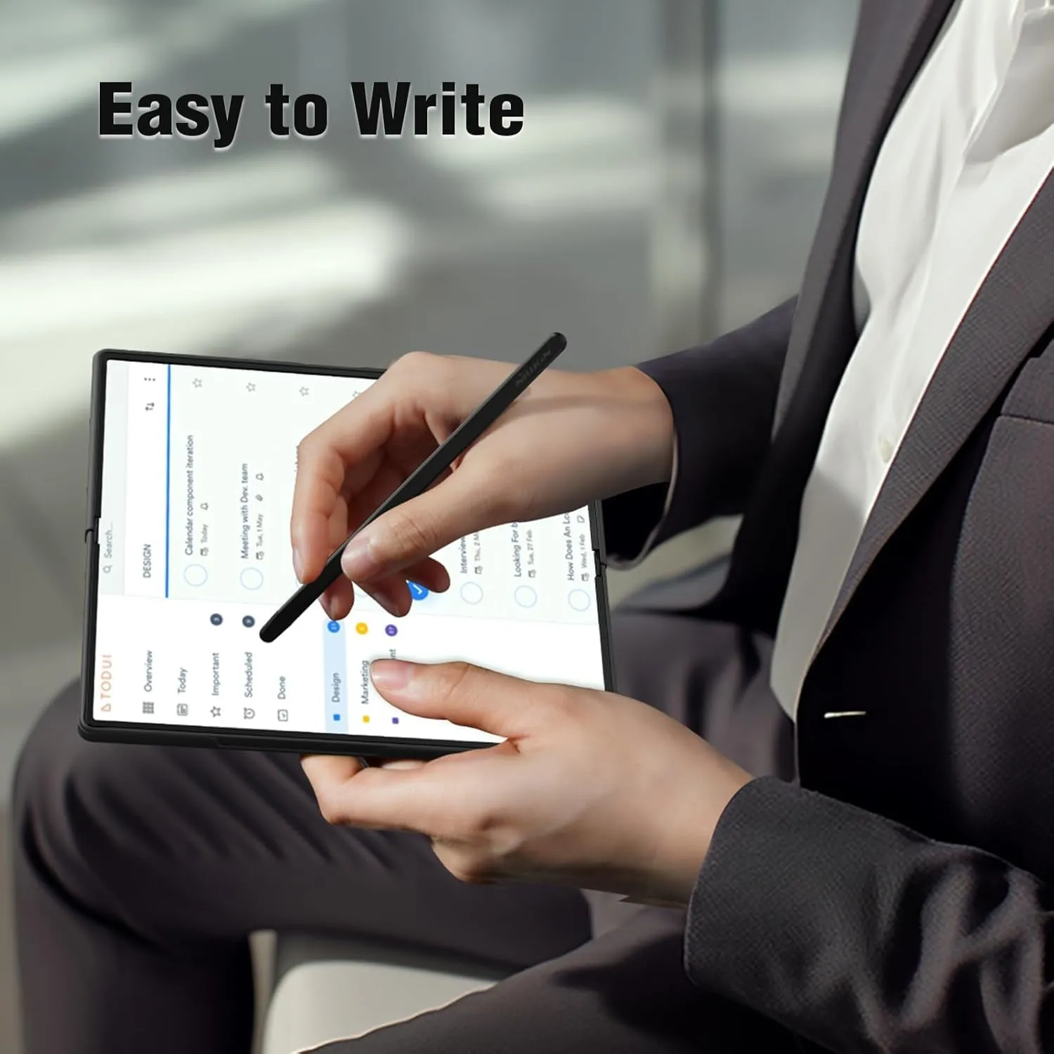 Nillkin for Samsung Fold 6 Case with Built-in Compact Writing Pen, Superior Liquid Silicone & Wireless Charging & S Pen Holder Slot Protective Samsung Galaxy Z Fold 6 Slim S Pen Phone Case, Black