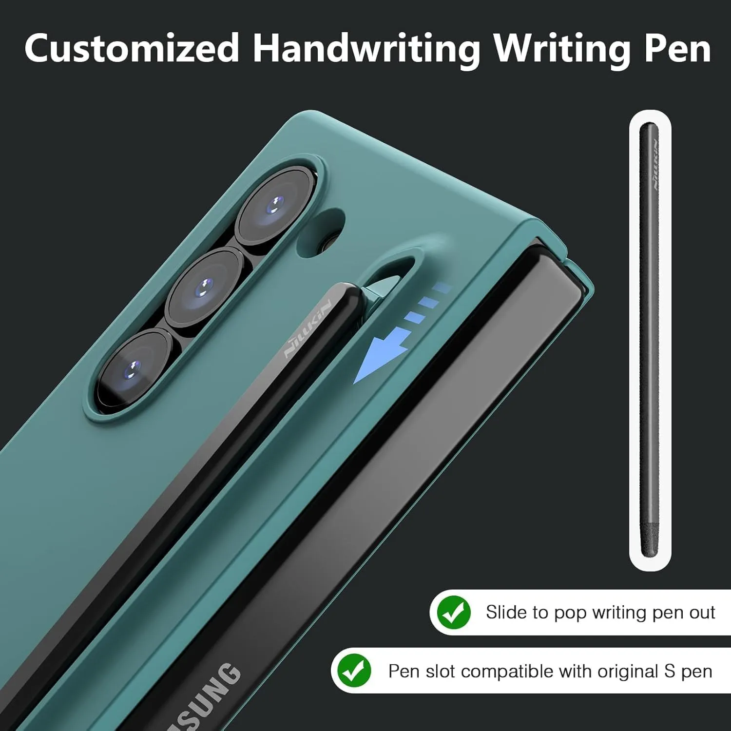Nillkin for Samsung Fold 6 Case with Built-in Compact Writing Pen, Superior Liquid Silicone & Wireless Charging & S Pen Holder Slot Protective Samsung Galaxy Z Fold 6 Slim S Pen Phone Case, Black