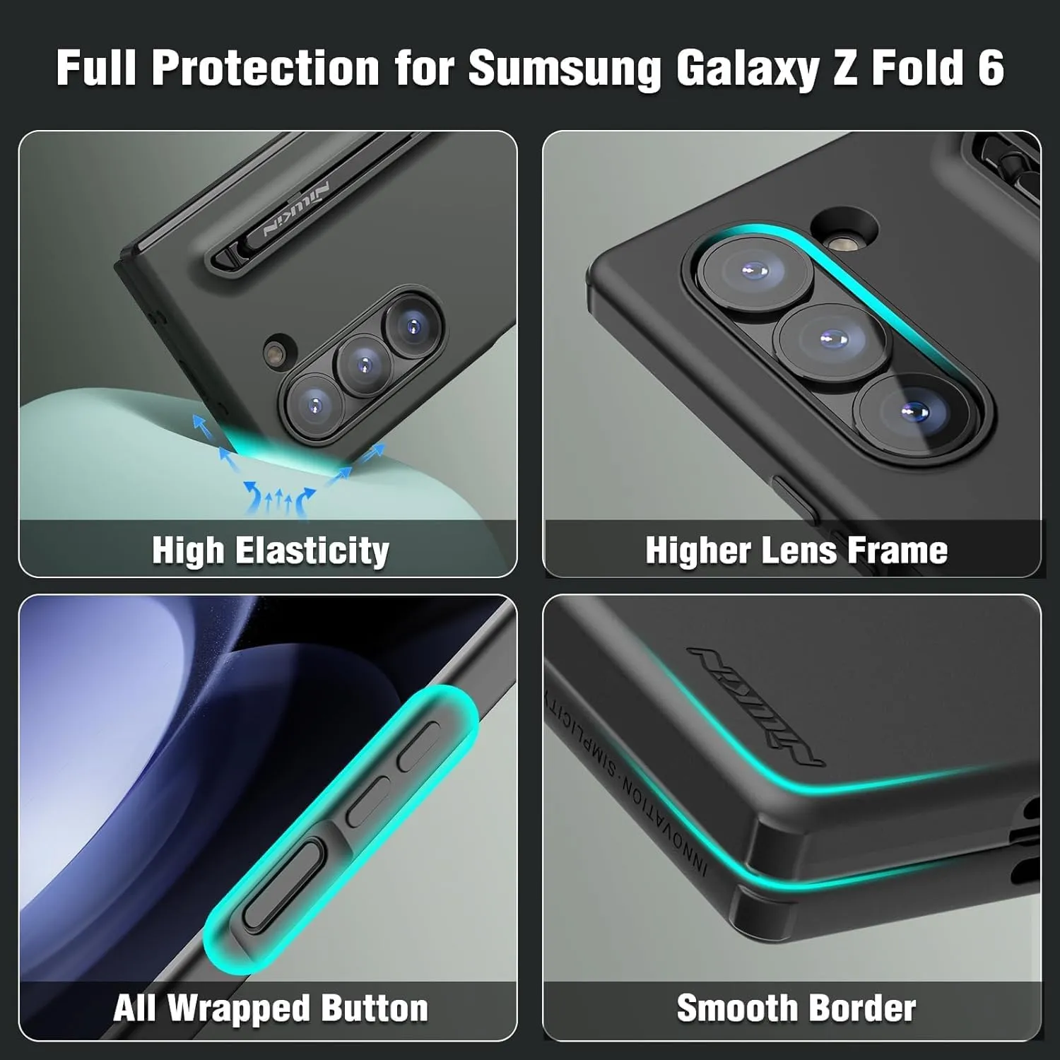Nillkin for Samsung Fold 6 Case with Built-in Compact Writing Pen, Superior Liquid Silicone & Wireless Charging & S Pen Holder Slot Protective Samsung Galaxy Z Fold 6 Slim S Pen Phone Case, Black