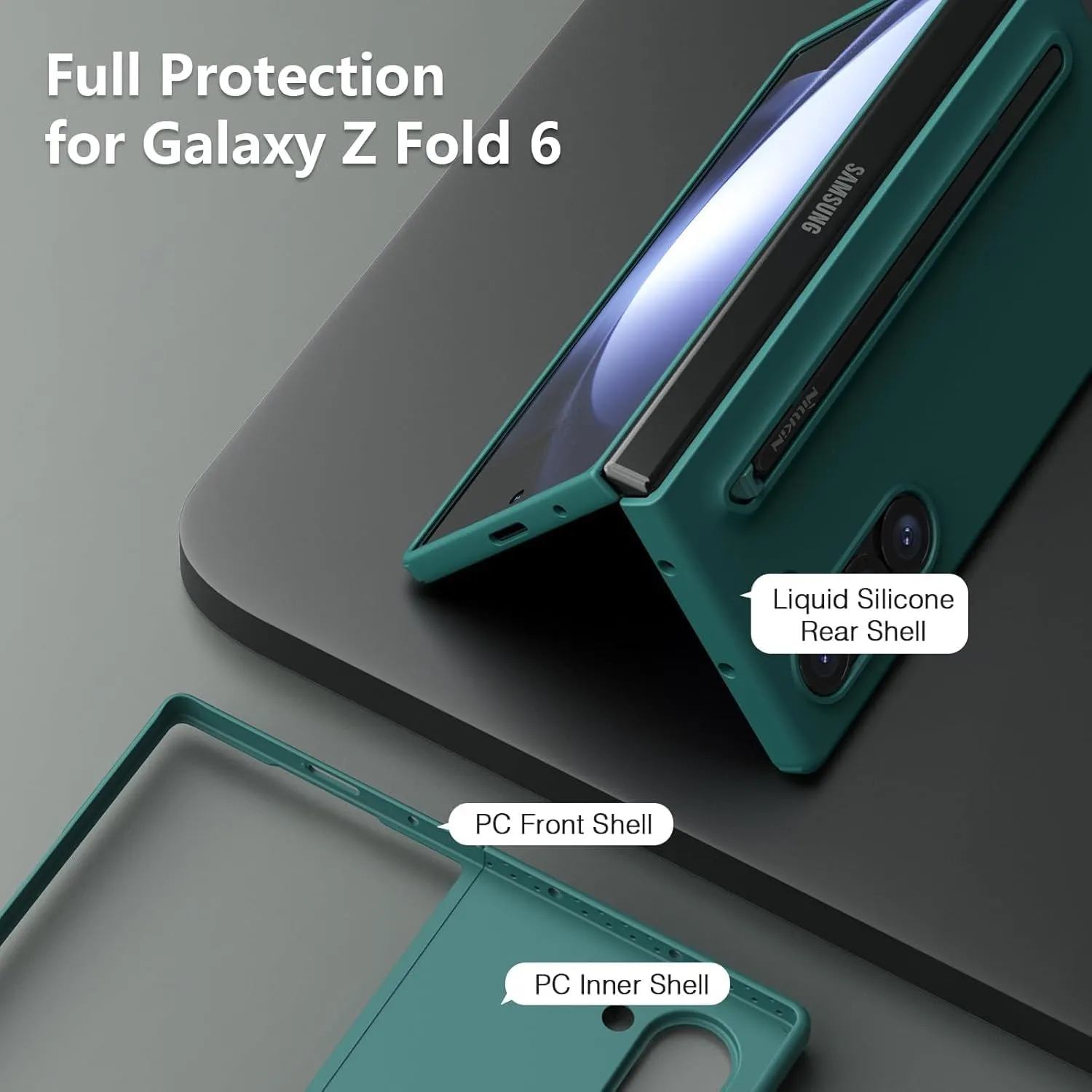 Nillkin for Samsung Fold 6 Case with Built-in Compact Writing Pen, Superior Liquid Silicone & Wireless Charging & S Pen Holder Slot Protective Samsung Galaxy Z Fold 6 Slim S Pen Phone Case, Black