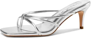 NobleOnly Womens Strappy Kitten Heels Square Open Toe Thong Heels Flip Flop Heels Dress Prom Slip-on Mule Heels 2.6 Inches Heels