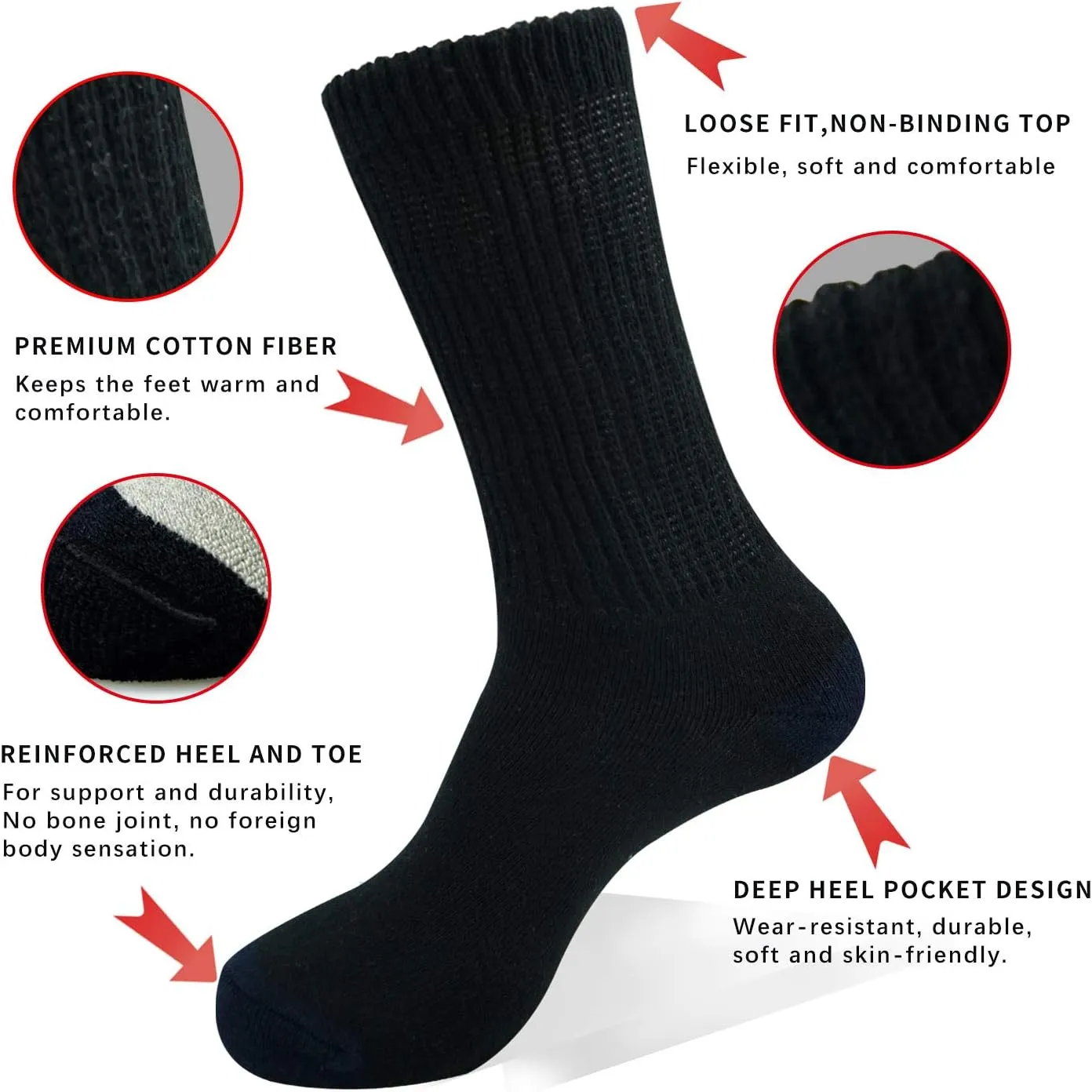 Non-Binding Top Extra Wide Diabetic Socks Cushioned Thick Warm Socks