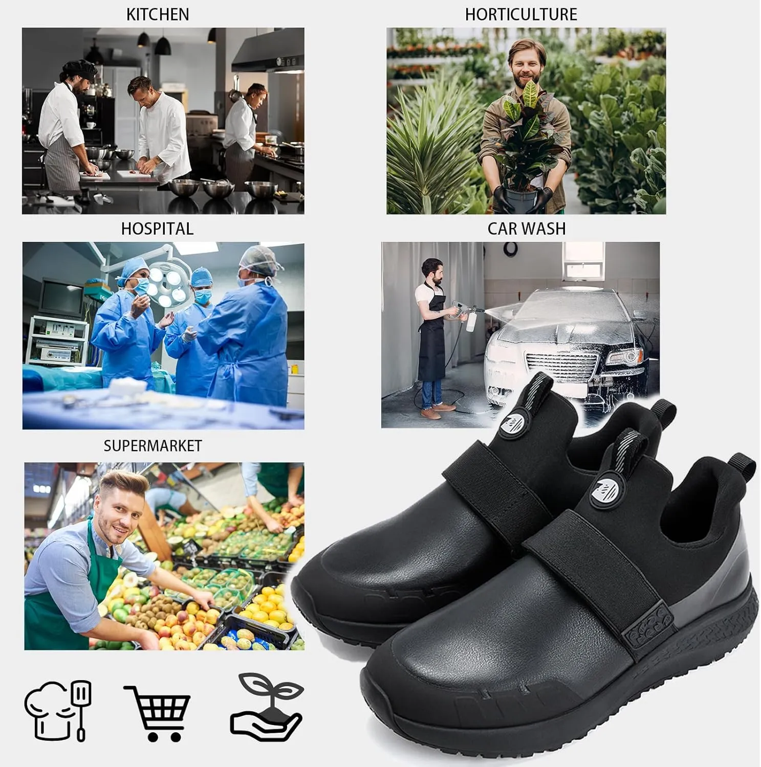 Non Slip Work Shoes for Men Food Service Waterproof Kitchen Chef Slip On Restaurant Shoes Slip Resistant Walking Sneakers Lightweight Comfortable Working Footwear
